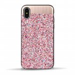 Wholesale iPhone X (Ten) Sparkling Glitter Chrome Fancy Case with Metal Plate (Pink)